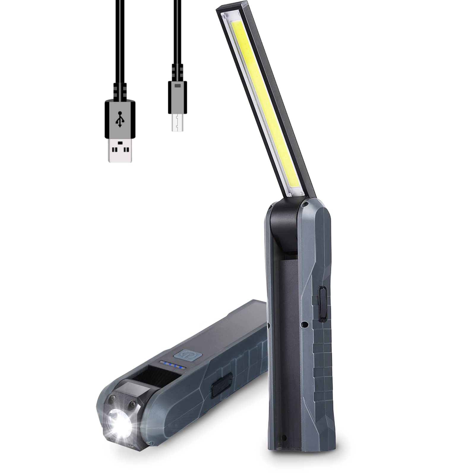 Durapower Rechargeable Led Mechanic Work Light 800 Lumens Foldable Magnetic Flashlight Automotive Work Light, Hook, 270º Rotate, Power Indicator For Mechanic, Repair